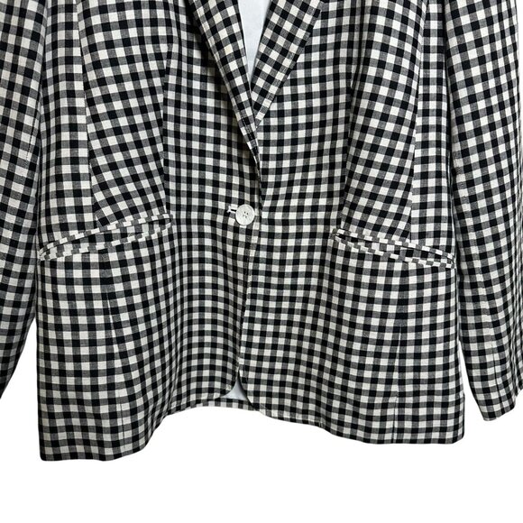 Talbots Blazer Gingham Pattern Sz 12 Black & White Linen Cotton Blend Preppy - Picture 4 of 12